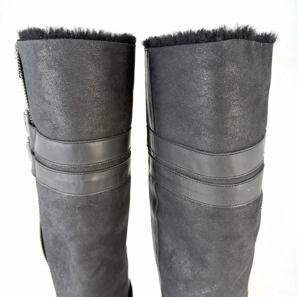 UGG Moto Punk OTK Boot Black Biker Buckle Zipper Round Toe Women's Size 10